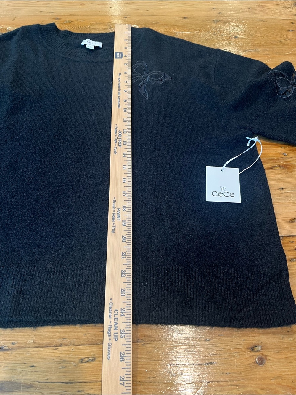 CeCe Black Crewneck Sweater with Tonal Bow Motifs • Size 1X • NWT - Picture 10 of 10
